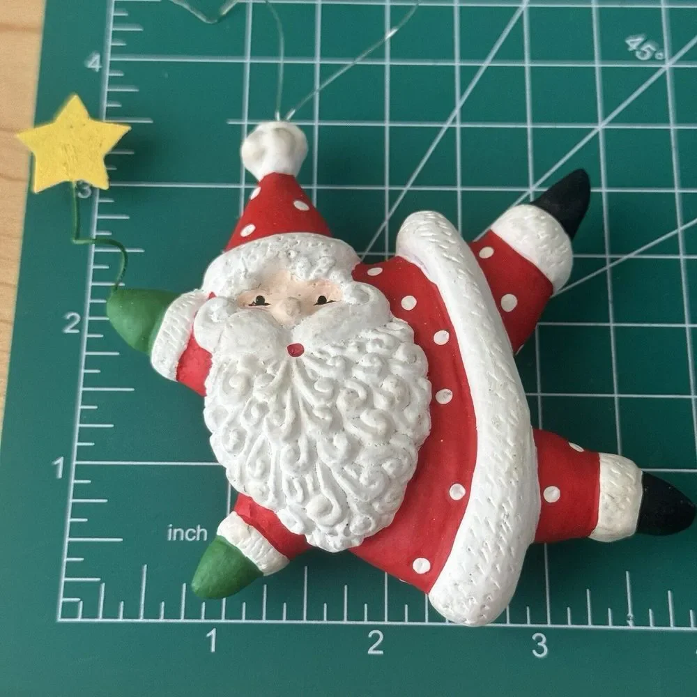 Vtg Y2k Santa Claus Star Shaped Christmas Ornament‎ Polkadot Whimsy Art